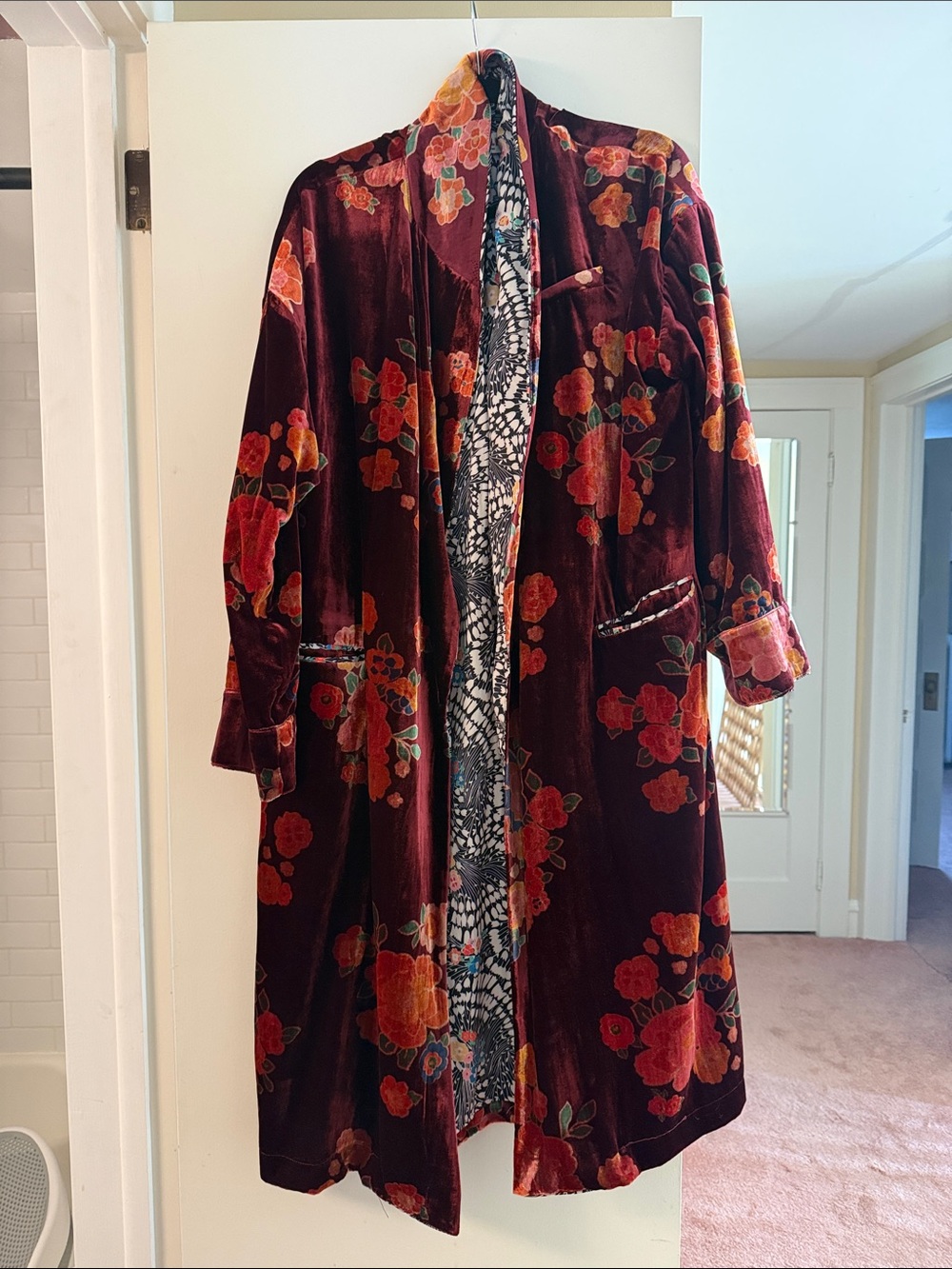 Velvet Floral Duster - Burgundy Red